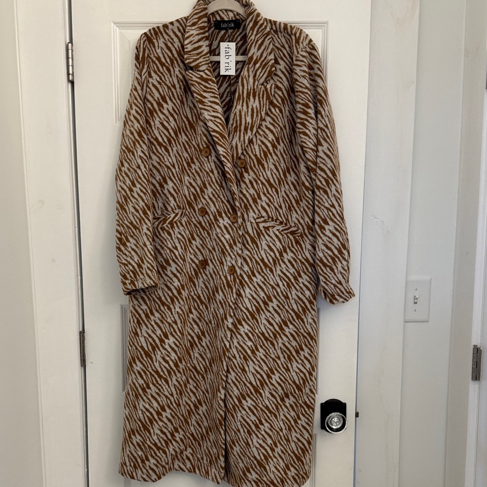 fab'rik Brown and White Trench Coat